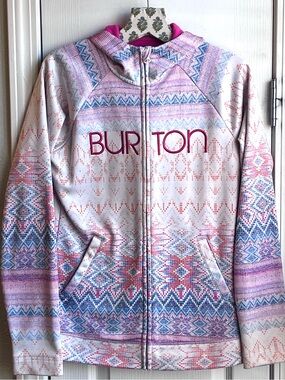 Burton Women’s Fair Isle Nordic Full Zip Fleece Hoodie Geometric Pink Blue Small